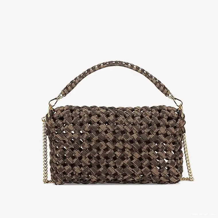 Affordable Mini Fendi In Coffee Bag Interlace Fabric Baguette 0630